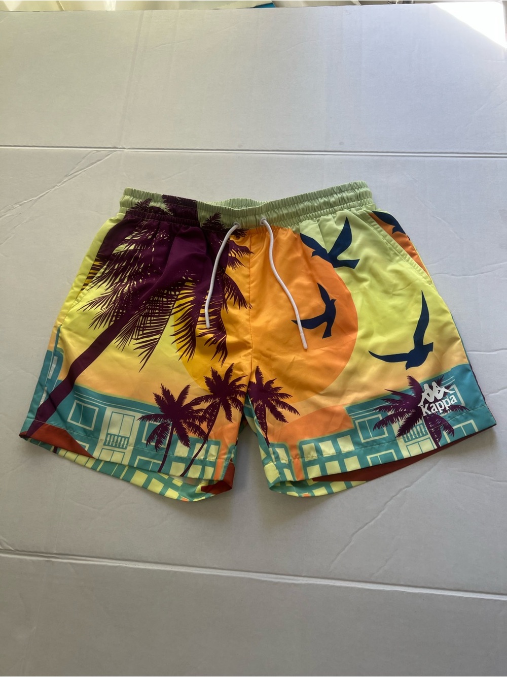 Kappa Men's Yellow Orange Tropical Palm Swim Trunks